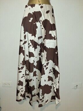 Brown and White Cow-Print Maxi Skirt